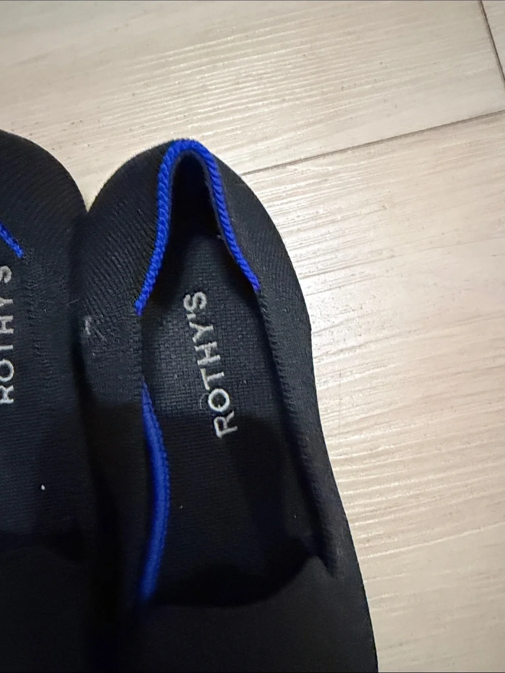 Rothy's Kids Black Slip-On Flats with Blue Trim